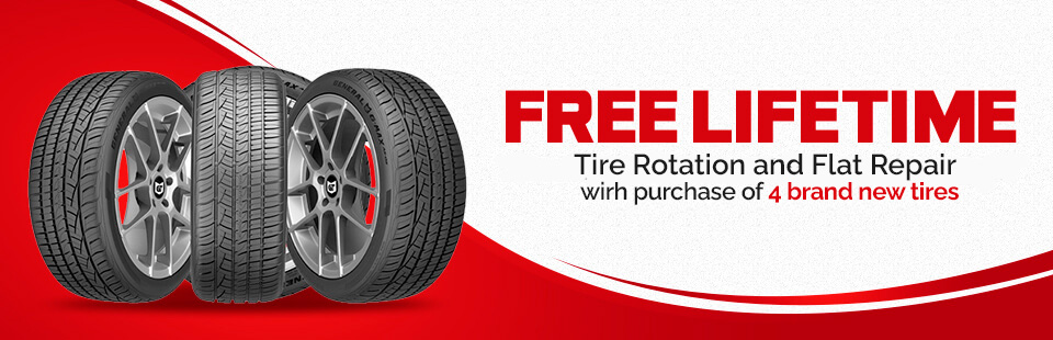 Free Lifetime Tire Rotations with Any Set of 4 New Tires